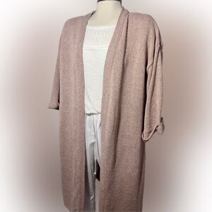 Anniewear LA Dusty Rose Long Open Front Cardigan L Soft Knot Cozy Boho Minimal